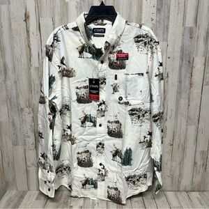 Chaps Flannel Mens Shirt Xl Ivory Button Down Long Sleeve Hunting Dog Outdoor